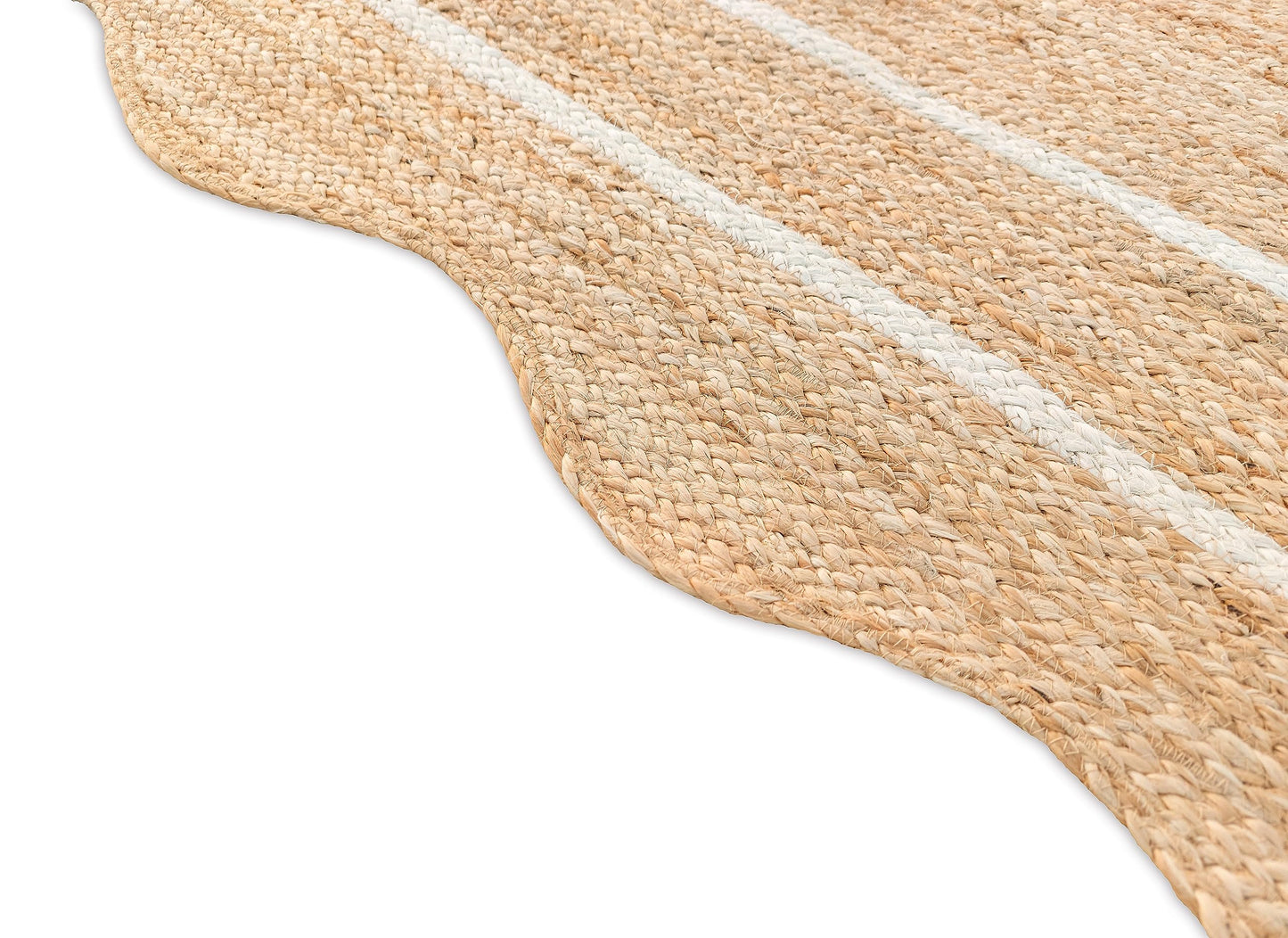 Weaving Village Wave Scalloped Natural Jute Rug - Boho Entryway Runner, Farmhouse Scallop, Off White (8'x10')