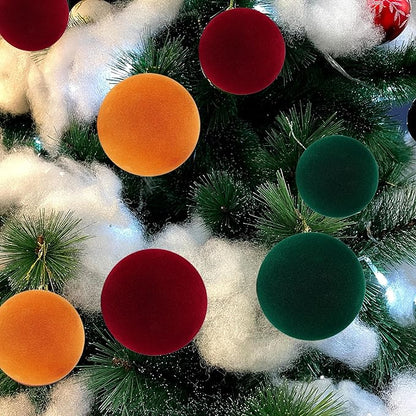 Amooca 3.15in Large Christmas Balls Ornaments Flocking Xmas Tree Hanging Decoration New Year Holiday Party Baubles 6pc Set Red Orange Green