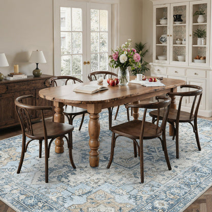 BESBLEE 9x12 Area Rugs for Living Room, Machine Washable Non Slip Vintage Rugs, Low Pile Lightweight Print Rug for Bedroom, Dining Room, Home Office, Blue