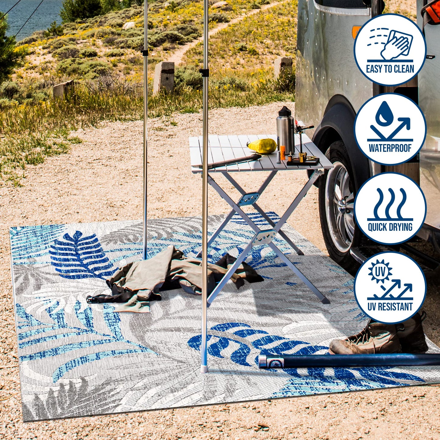 JONATHAN Y Tropics Palm Leaves Indoor Outdoor Area Rug 3X5 Gray/Blue, Boho for Backyard, Patio, Porch, Easy-Cleaning, High Traffic, Pet-Friendly, Non-Shedding (AMC100A-3)