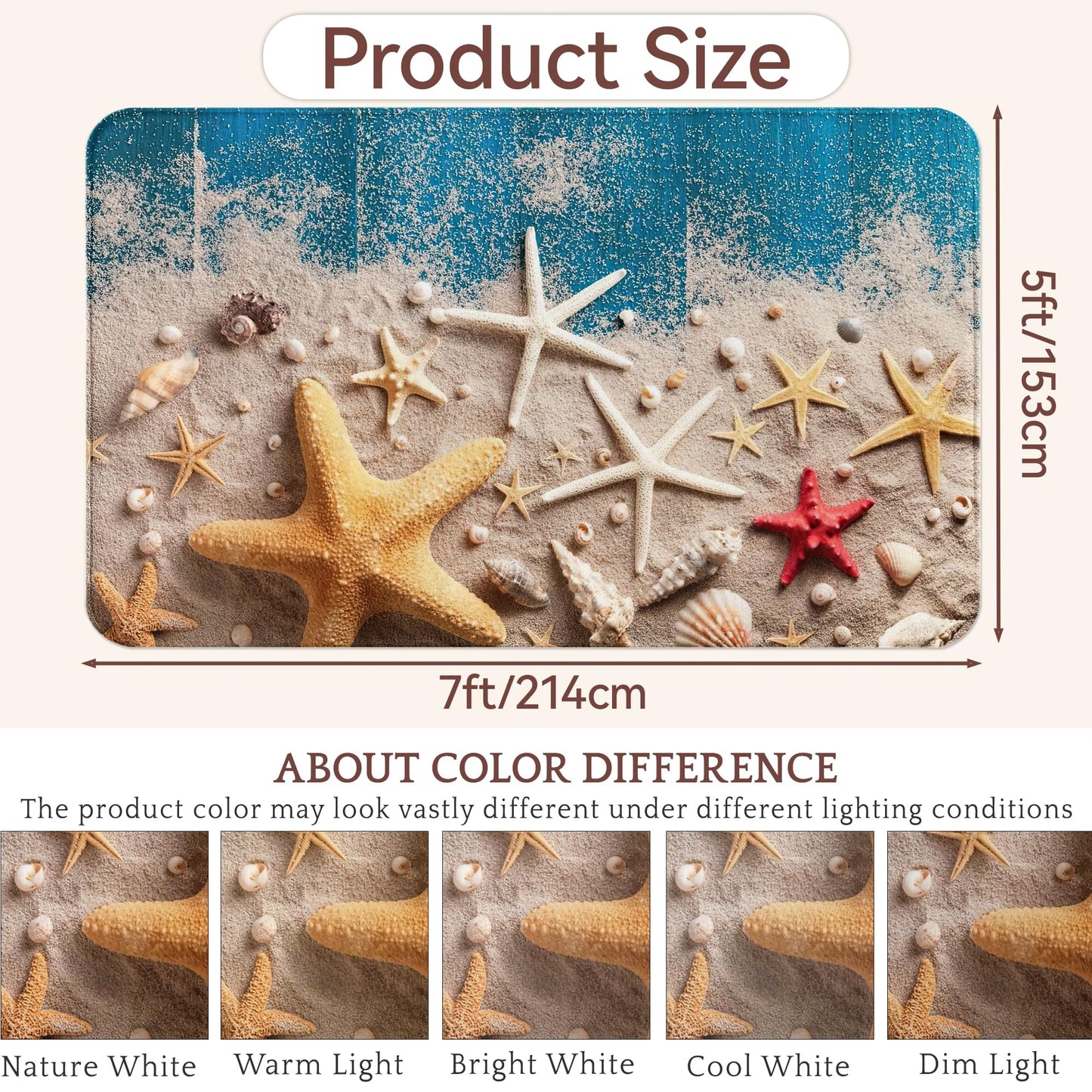 Coastal Beach Area Rugs for Living Room 5x7,Starfish Seashell Bedroom Rug Washable Non-Slip Soft Floor Big Carpets for Dining Room Nursery,Kids Home Decor Aesthetic