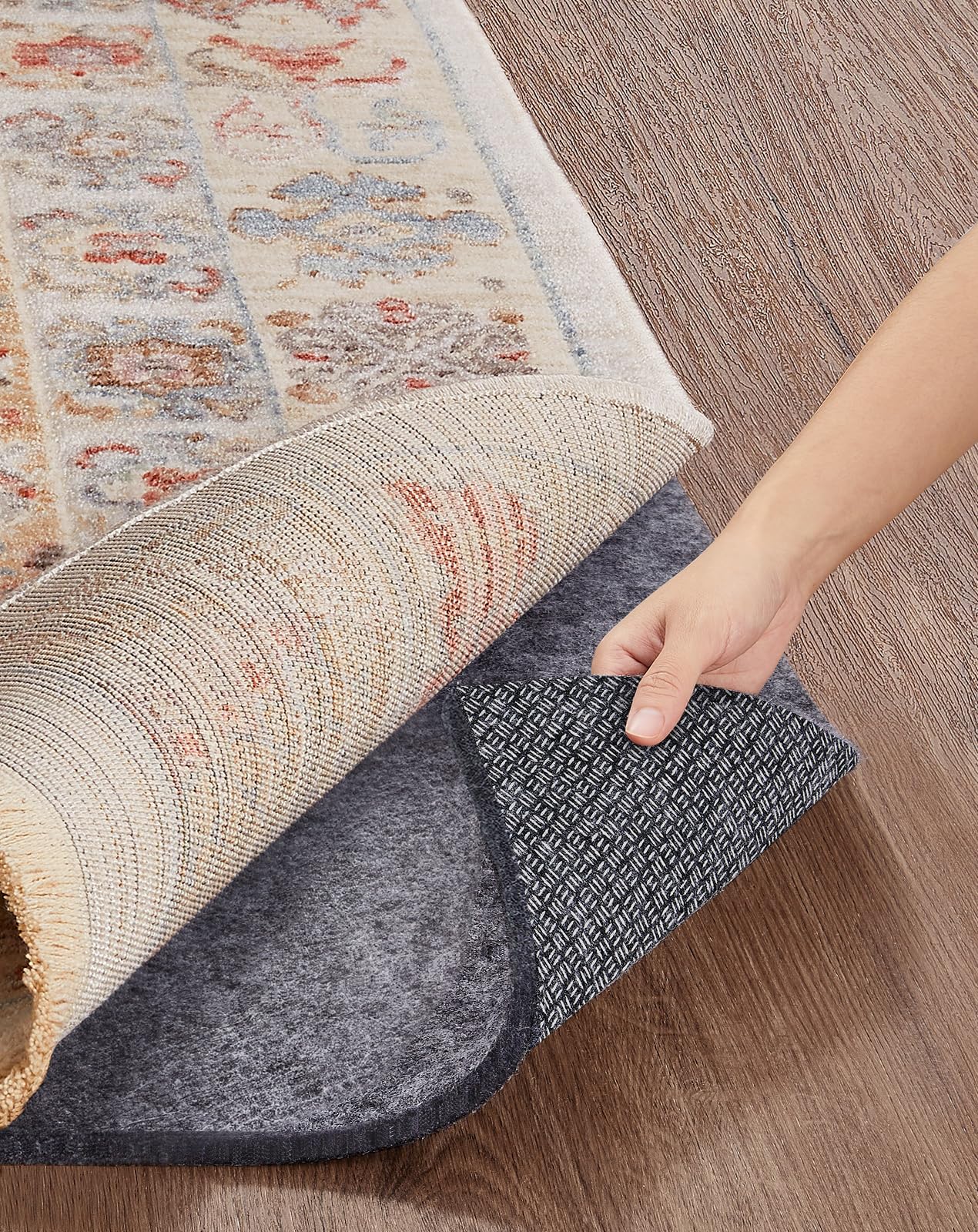 Veken Non Slip Cushioned Rug Pad Gripper 9 x 12 Ft, Felt and Silicone Backing, 1/4 inch Thick Carpet Liner for Hardwood Floors and Finishes, Under Area Rugs Anti Skid Mat, Keep Rugs Safe and in Place