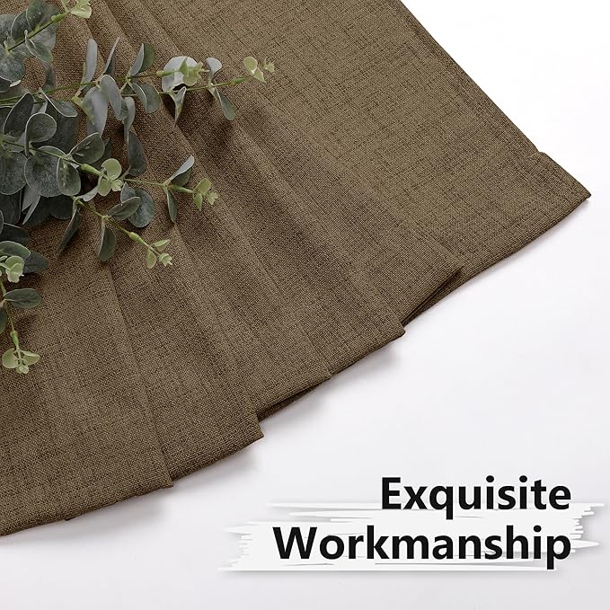 Tollpiz Short Linen Curtain Living Room Rod Pocket Semi Sheer Curtains Burlap Light Filtering Thick Linen Drape for Bedroom, 54 x 45 inches Long, Brown, Set of 2 Panels