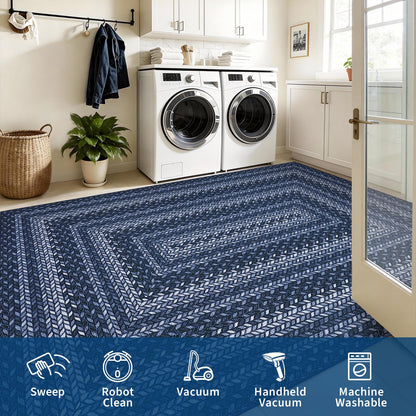 Braided 5x7 Rugs for Living Room Washable Easy Jute Outdoor Patio Rug Non Slip Stain Resistant Modern Bordered Bedroom Throw Carpet Indoor Outdoor Low Pile Area Rugs for Porch Kitchen, Slate/Blue