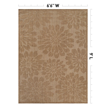Rugshop Floral Indoor Outdoor Flat Woven Area Rug,Natural Jute-Style,Easy-Care Patio Rug for Backyard Porch Deck Balcony, 6'6" x 9' Sand/Natural