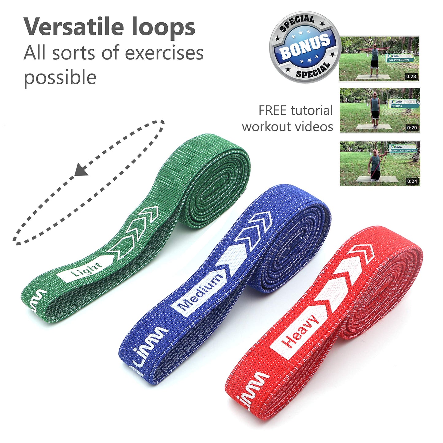 Fittest Pro by Limm Resistance Bands for Legs and Butt, Fabric Exercise Loop Bands Yoga, Pilates, Rehab, Fitness and Home Workout, Strength Bands for Booty