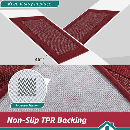 BEQHAUSE Kitchen Rugs and Mats Set of 2 Non-Slip Kitchen Mats for Floor, Absorbent and Stain Resistant Kitchen Runner, Machine Washable Rugs for Kitchen, Laundry & Sink, 20"x32"+20"x48", Red