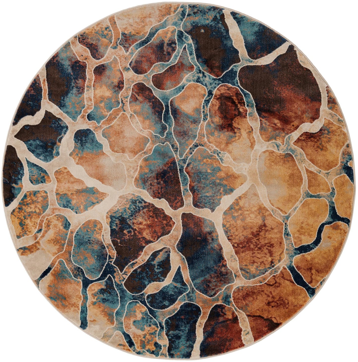 Rugs.com - Gossamer Rug – 6 Ft Round Brick Red Easy-Clean Rug – Modern Abstract Mosaic Design for Dining Rooms, Living Rooms, and Entryways