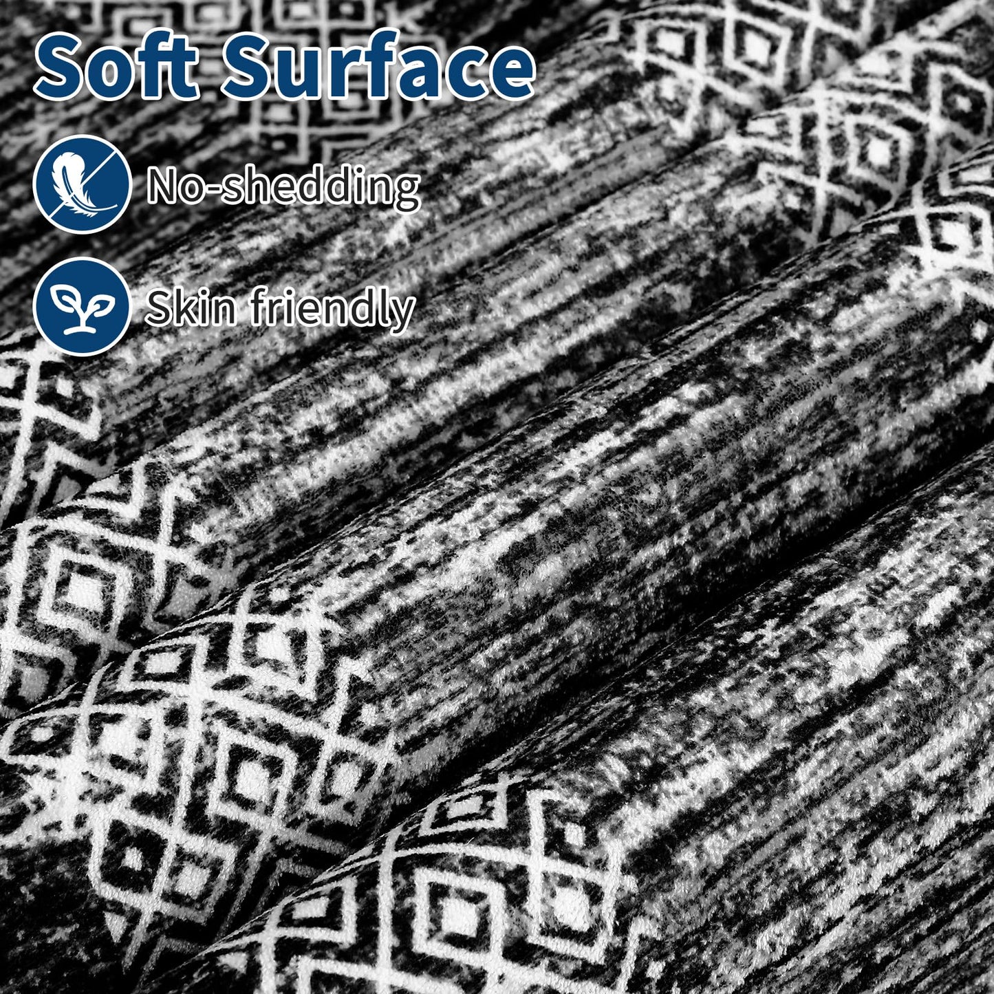 GarveeHome Area Rug 8x10 Modern Geometric Living Room Rug Non Slip, Thin Washable Carpet, Soft Non Shedding Foldable Floor Covering, Low Pile Thin Printed Mats for Bedroom Office, Black