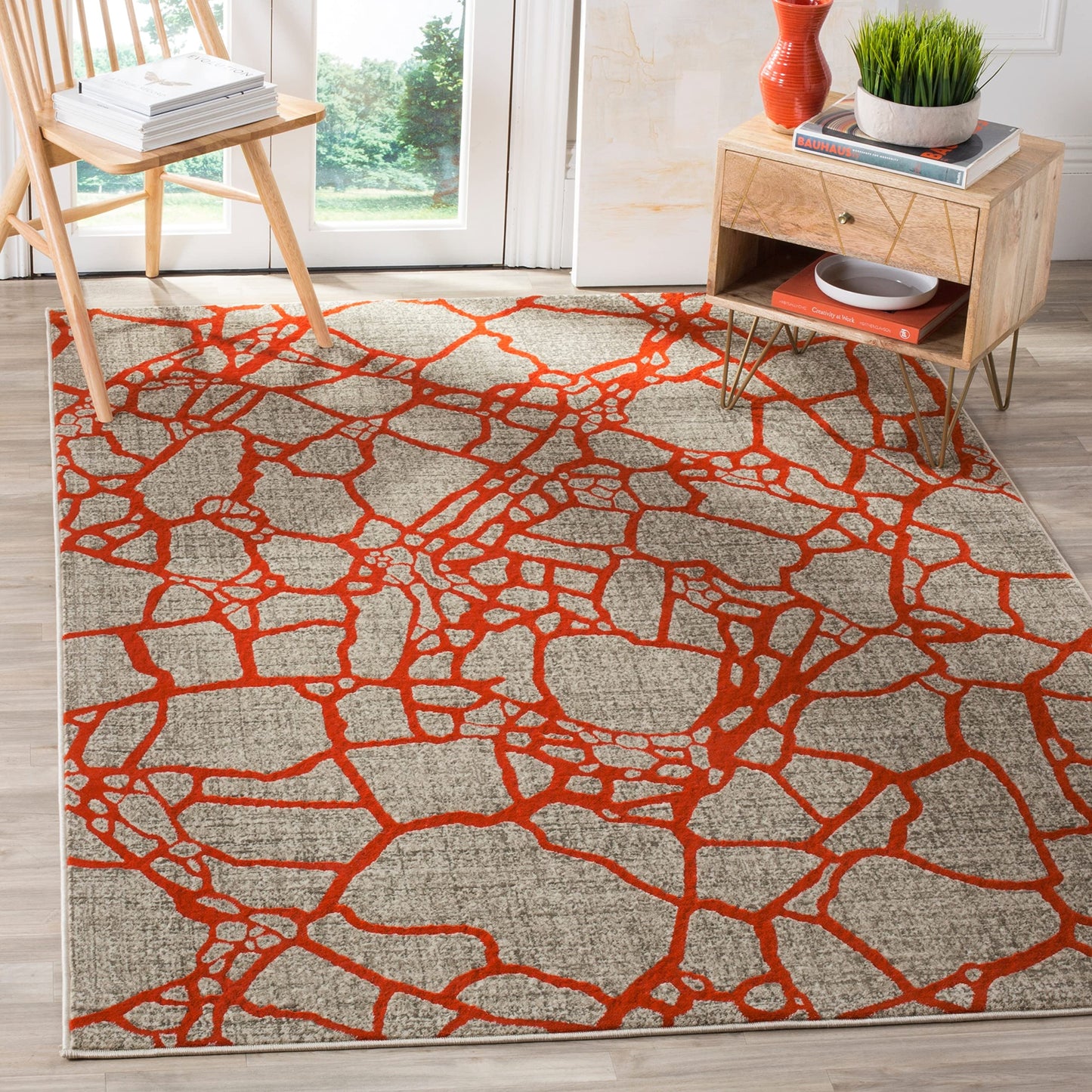 SAFAVIEH Porcello Collection Area Rug - 8'2" x 11', Light Grey & Green, Modern Abstract Design, Non-Shedding & Easy Care, Ideal for High Traffic Areas in Living Room, Bedroom (PRL7737G)