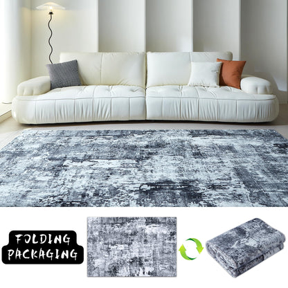 Rugcomf Area Rug 5x7 Washable Rug Boho Soft Abstract Pattern Non-Slip Faux Wool Vintage for Living Room, Bedroom, Farmhouse, Dining Room, Kids Playroom, Grey and Black