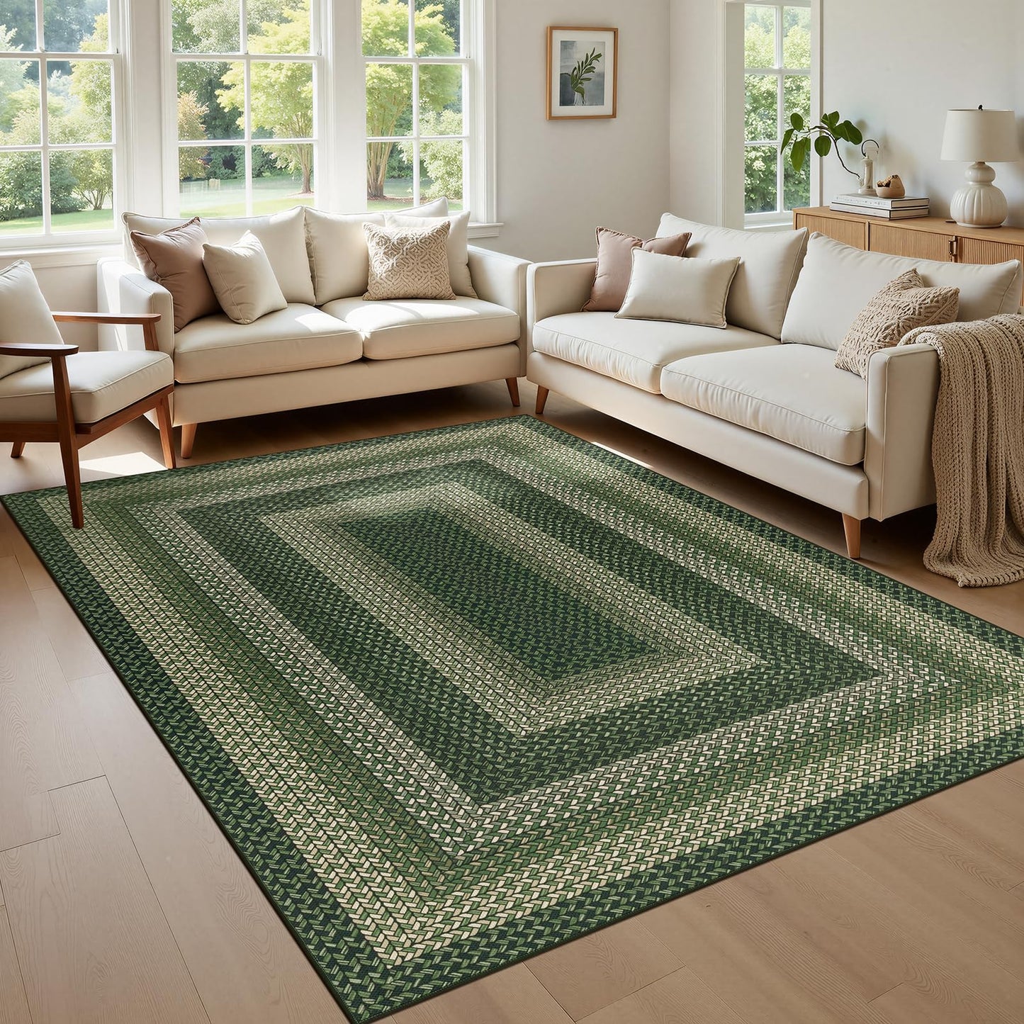 Ileading Faux Braided Area Rug 5'x8' Washable Farmhouse, No-Shed Non-Slip Woven Carpet, Pet Friendly Stain Resistant Jute Style Rug for Living Room Dining Bedroom Office