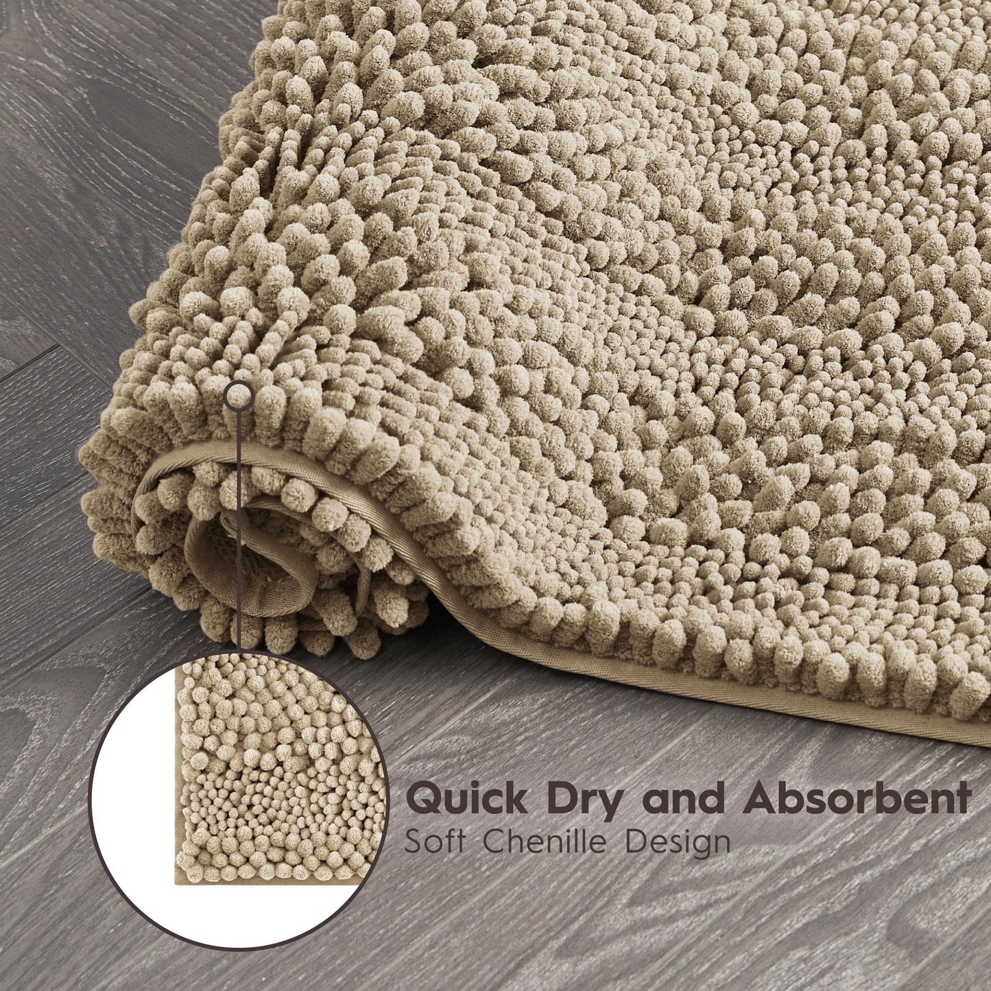 Laura Ashley – Astor Chenille Bath Mat | 100% Polyester | Premium Bathroom Décor | Machine Washable | TPR Backing | Measures 27” x 45” | Linen