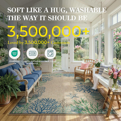 LIVEBOX Modern Easy Jute 5x7 Outdoor Rug, Washable Area Rugs for Living Room Patio Coastal Animal Indoor Outdoor Rug, Boho Farmhouse Non Slip Carpet for Backyard Foyer Dining Room(Olive, 5'x7')