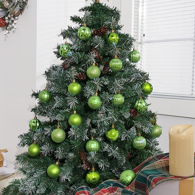JOIEDOMI 24 Pcs Lime Green Christmas Balls Ornaments Set, 2.36" Christmas Tree Ornaments Shatterproof, Xmas Balls Hanging Decorations for Tree Wreath Garland Holiday Wedding Indoor Party Decor