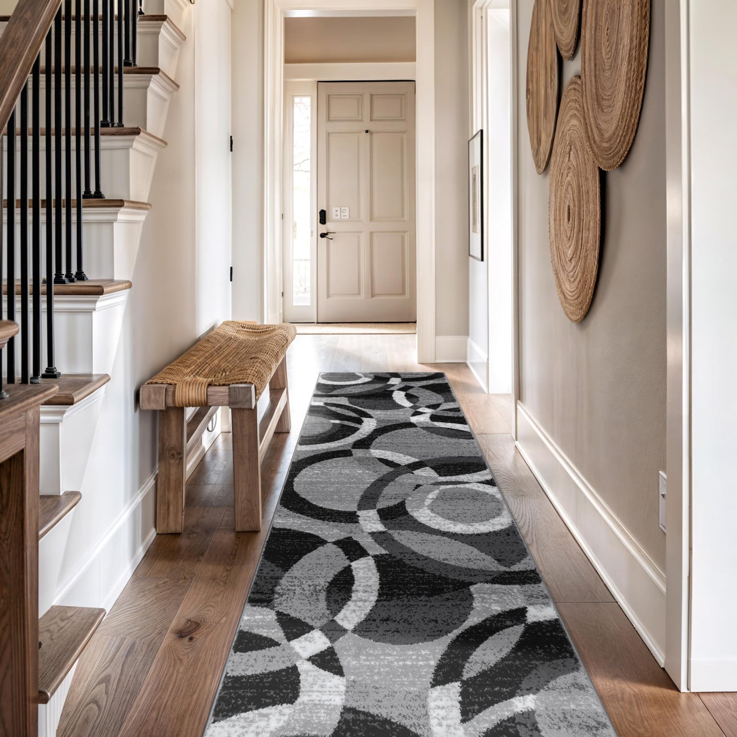 Rugshop Contemporary Abstract Circles Perfect for high Traffic Areas of Your Living Room,Bedroom,Home Office,Kitchen Runner Rug 2'7" x 12' Gray