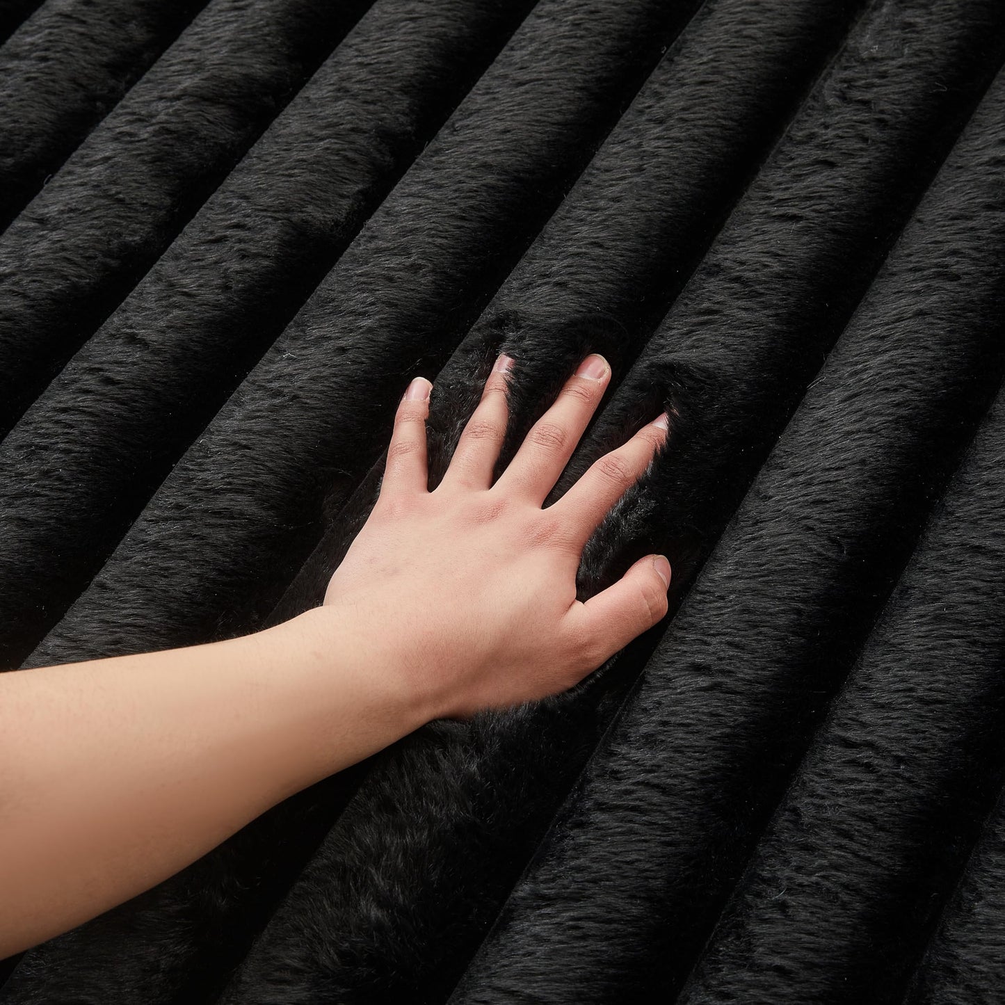 Black Rabbit Striped Plush Rug 6'x9', Fluffy Shaggy Area Rug for Nursery & Kids Room, Faux Fur Carpet for Girls Bedroom, Living Room, Teen Decor