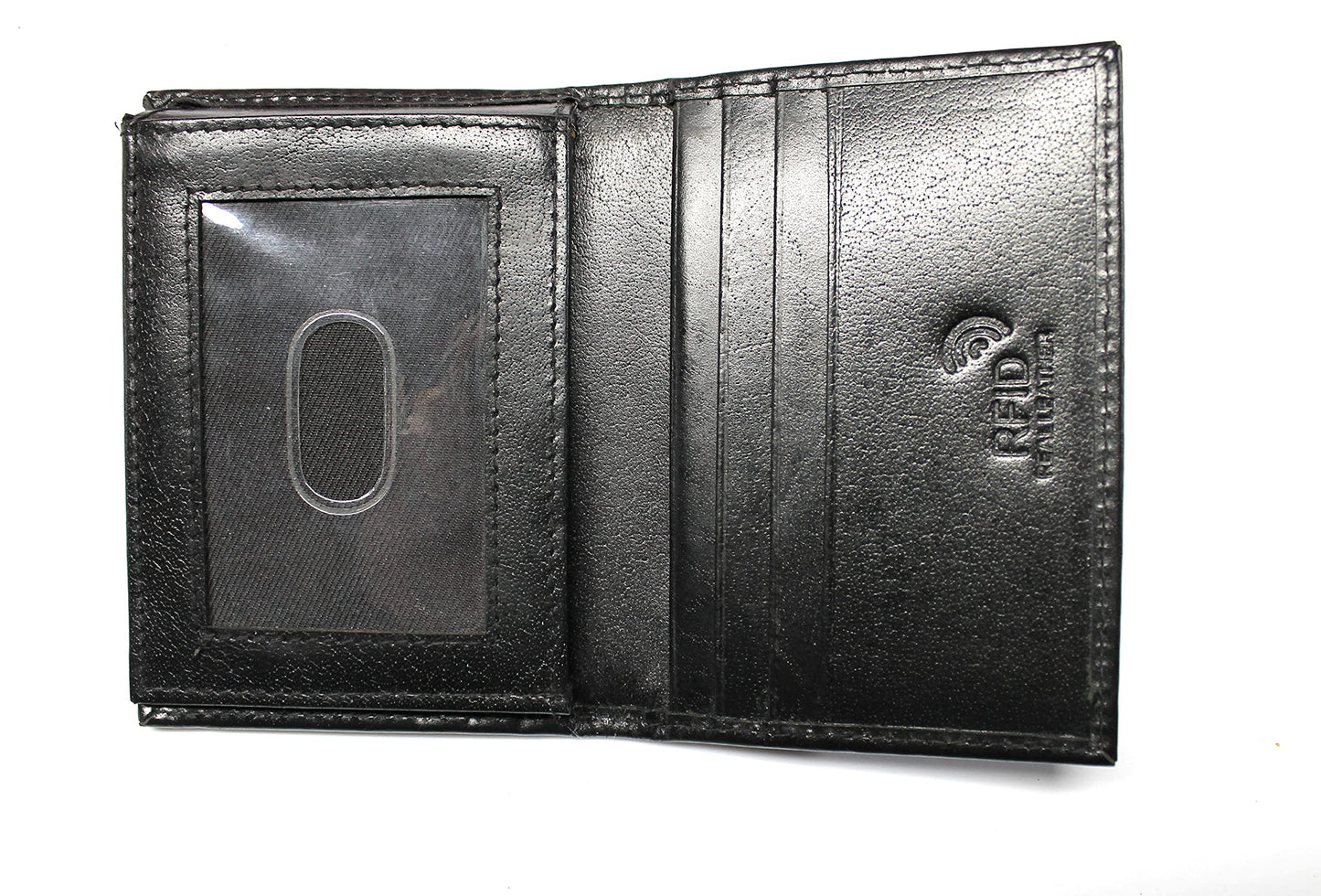 L-Fold Credit Card Trifold Black Leather Wallet - RFID Blocking