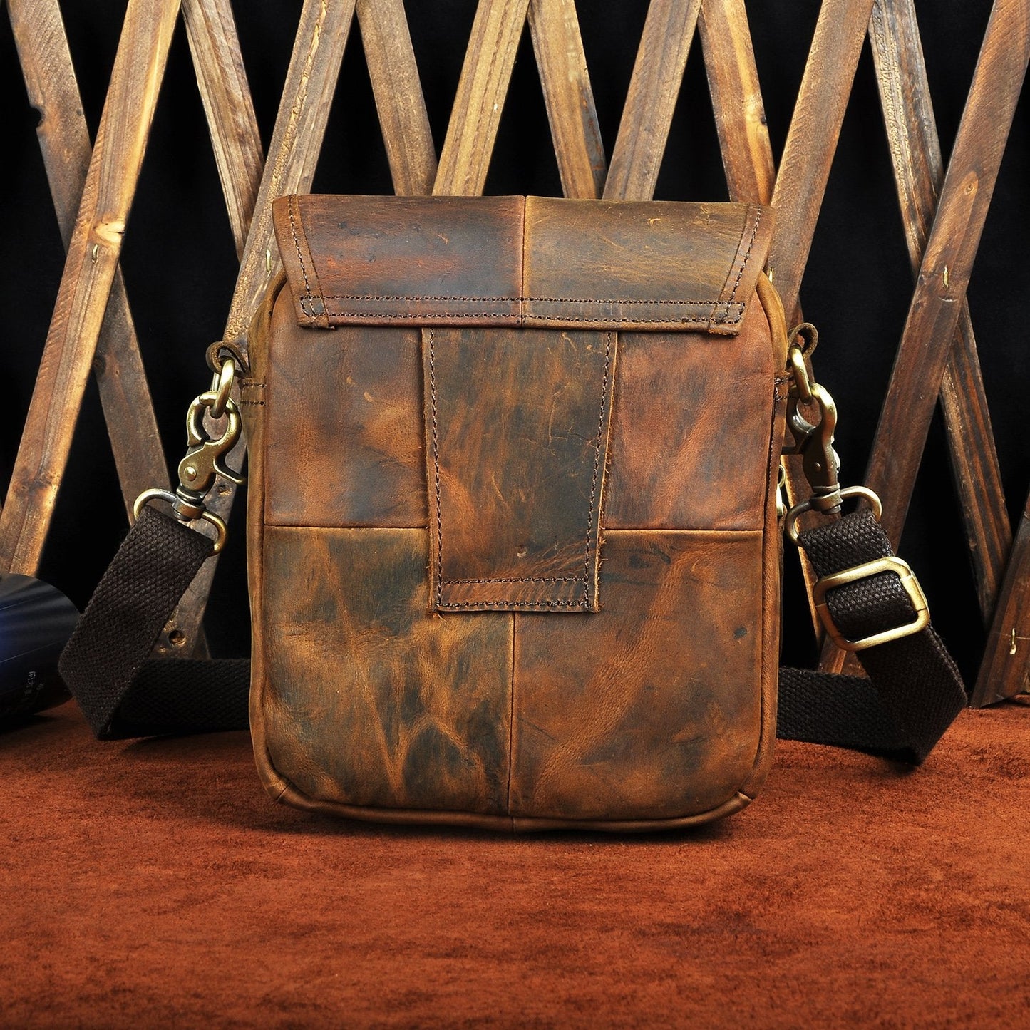 Le'aokuu Men Leather Fashion Mini Messenger Crossbody Bag Designer Hook Organizer Waist Hip Bum Belt Bag Pack (0 1168 brown)