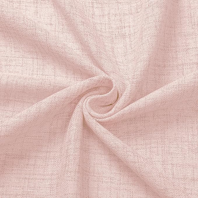 Tollpiz Linen Curtains Bedroom Rod Pocket Semi Sheer Curtain Burlap Light Filtering Thick Linen Drapes for Living Room, 54 x 84 inches Long, Pink, Set of 2 Panels