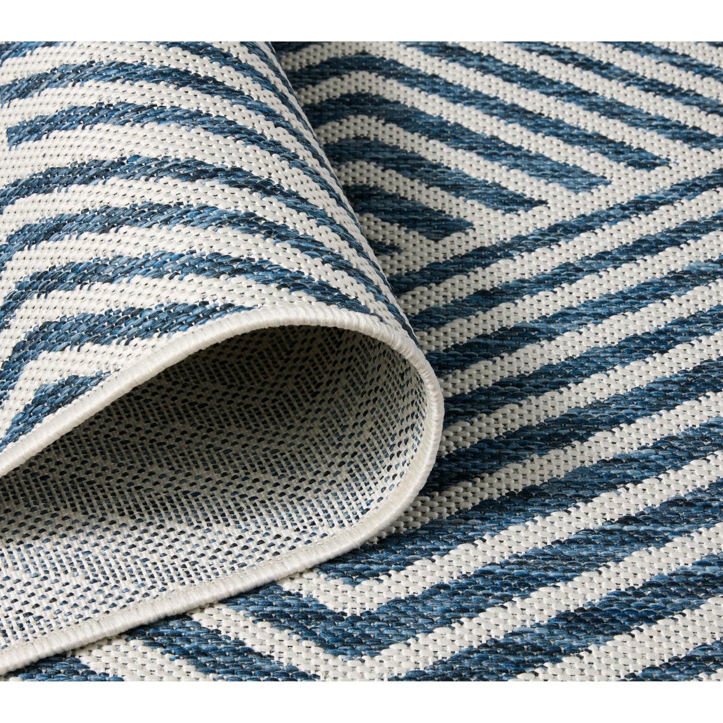 Nicole Miller New York Patio Country Ombre Geo Indoor Outdoor Area Rug, UV Fade Resistant, Low Pile, Navy Blue/Cream, 7'9"x10'2"