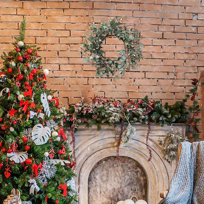 YNYLCHMX 18 Inch Winter Wreath for Front Door, Winter Wreath with Eucalyptus Leaves with Berry, Artificial Door Front Door Wreaths for Indoor Windows Walls Farmhouse Holiday Party Decoration