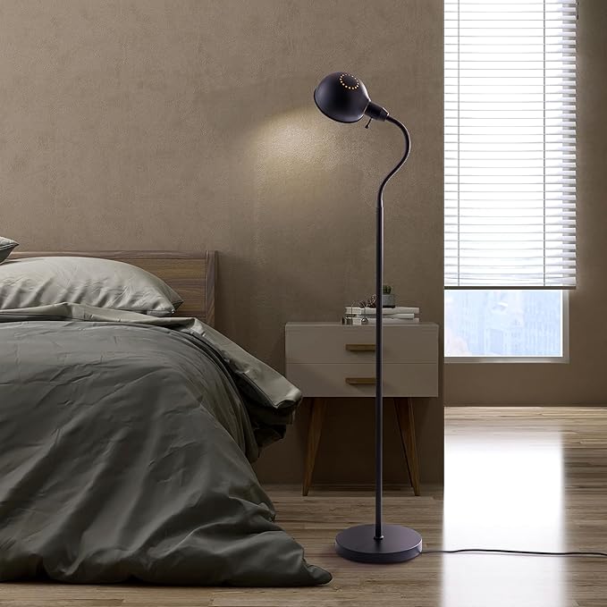 O'Bright Nova - Adjustable Floor Lamp with Flexible Gooseneck and Rotatable Shade, E26 Socket, 10-Inch Base - Ideal for Reading, Bedside, Living Room, Black