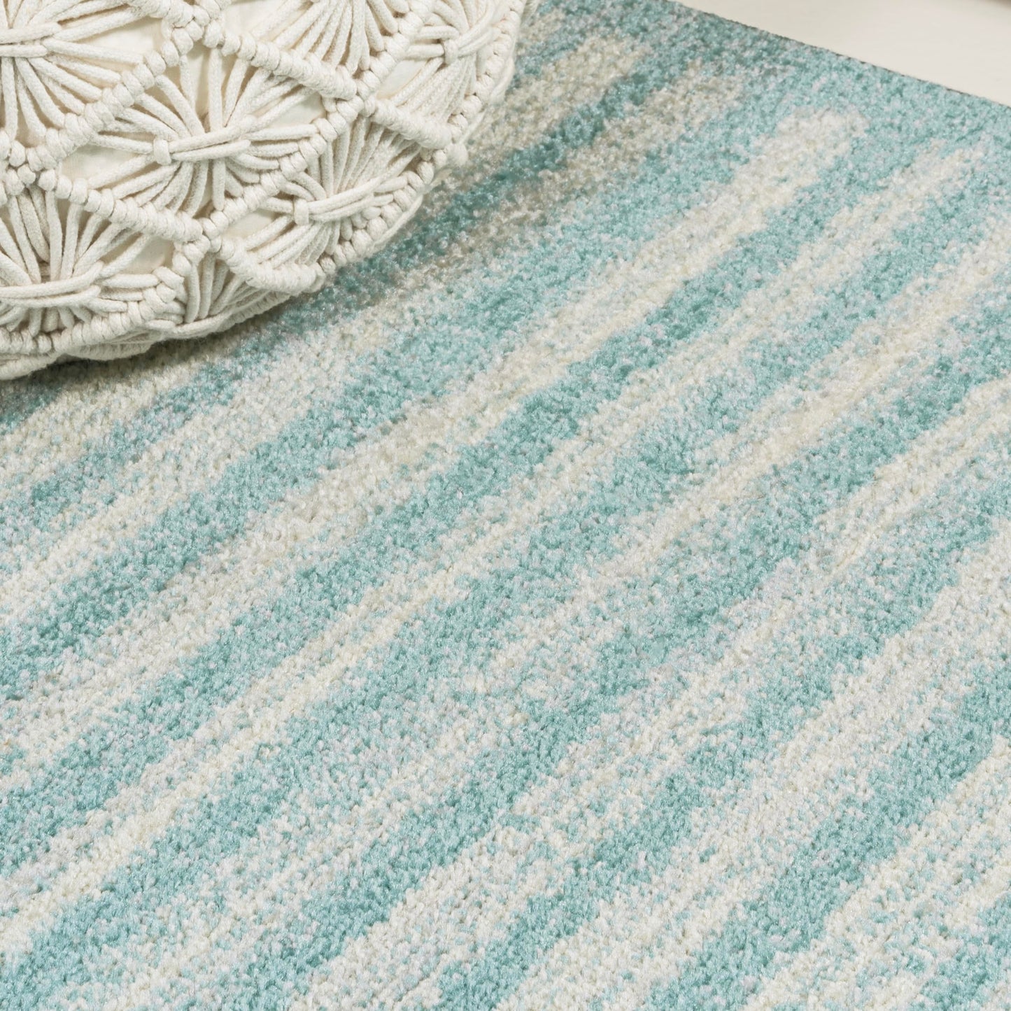 JONATHAN Y Khalil Modern Berber Stripe Turquoise/Cream Runner Rug, 2x8, Contemporary, Bohemian, Easy-Cleaning for Living Room, Bedroom, Kitchen, Pet Friendly, Non-Shedding (MOH207D-28)