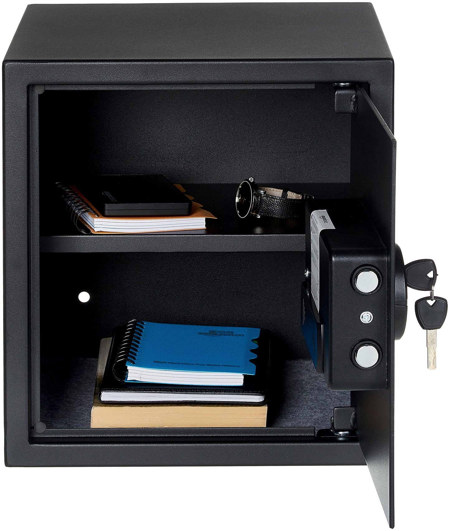 Amazon Basics Steel Home Security Electronic Safe with Programmable Keypad Lock for Documents, Jewelry, Valuables, 1.2 Cubic Feet, Black, 13"W x 13"D x 14.2"H