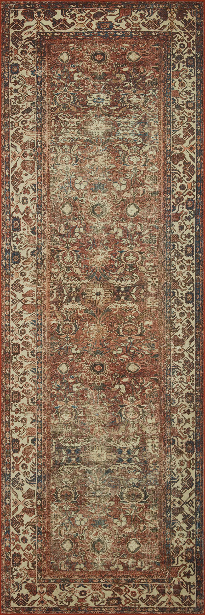 Loloi Magnolia Home by Joanna Gaines Banks Collection BAN-04 Brick/Ivory 5'-0" x 7'-6", .13" Pile Height, Machine Washable, Area Rug