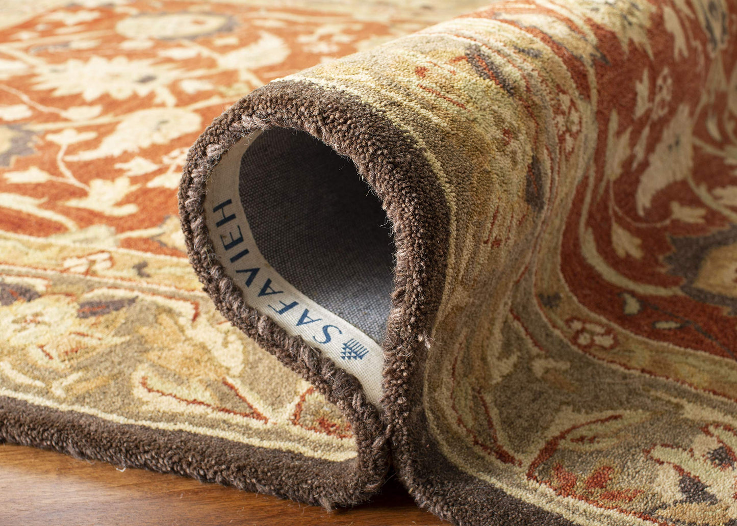 SAFAVIEH Area Rug 8x10 - Anatolia Collection - Large - Rust & Green, Handmade Wool, Traditional Oriental Design, Ideal for Living Room, Bedroom, Office, Dining Space (AN512G)