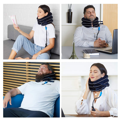 Dr Fix Cervical Neck Traction Device for Instant Neck Pain Relief at Home | Elastic Band (Dark Blue, 12-17)