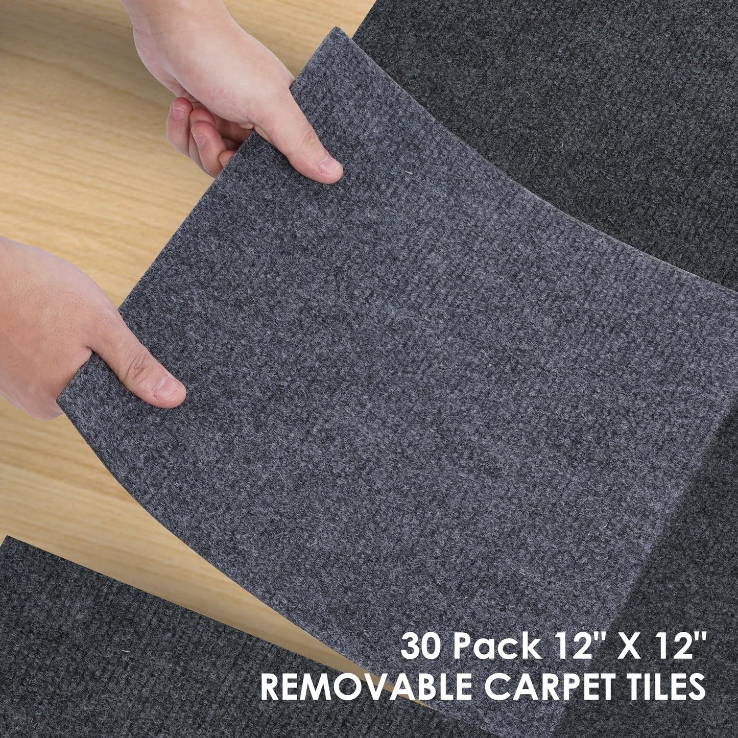 VallisCo 30 Pack Carpet Tile - 12” X 12” Self Adhesive Carpet Floor Tiles Anti-Slip Squares Peel and Stick Floor Tile DIY Installation for Bedroom (Dark Gray)
