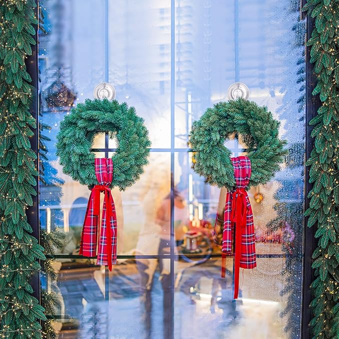 VIS'V Wreath Hanger, Large Suction Cup Wreath Hooks with Wipes, Heavy Duty, 22 LB Capacity, Removable and Reusable, Clear, 2 Pcs
