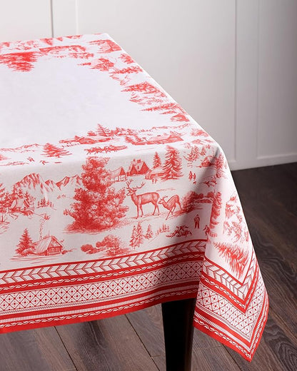 Maison d' Hermine Table Cloth Rectangle Table 100% Cotton 70 x 120 Inches Fall Tablecloth Reusable Everyday Use for Thanksgiving Christmas Decorations Dining Farmhouse Party (Winter Jouy)