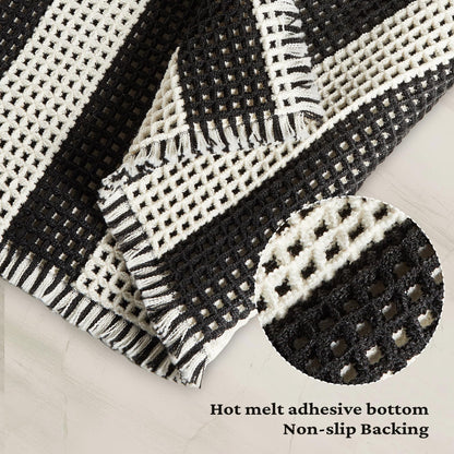 MatEssenz Bathroom Rugs Sets 2 Piece Absorbent Quick Drying Machine Washable,Non Slip, Bathroom Accessories, 17"x24"+18"x30", Black and White Stripes