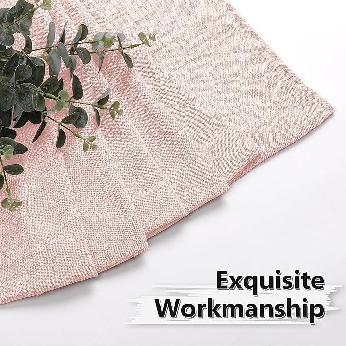 Tollpiz Linen Curtain Bedroom Rod Pocket Semi Sheer Curtains Burlap Light Filtering Thick Linen Drape for Living Room, 38 x 84 inches Long, Pink, Set of 2 Panels