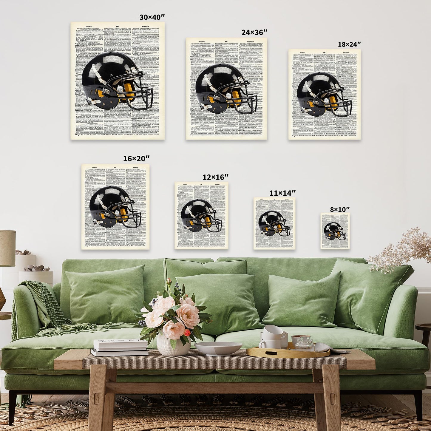 Poster Master 2-Piece Football Canvas - Sports Print - Ball, Helmet & Game Art - Physical Education Wall Design - Dictionary Art - Great Gym or Office Wall Decor - Available in 8x10 to 30x40