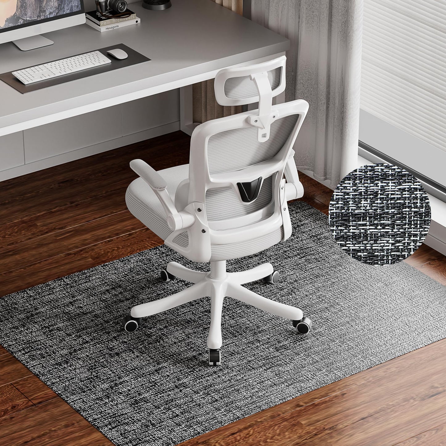 Delamu Office Chair Mat for Hardwood Floor, Non-Slip PVC Woven Computer Desk Chair Mat, 45"×53" Heavy Duty Hard Floor Protector for Rolling Chairs, Black & White, Not for Carpet