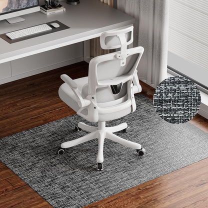 Delamu Office Chair Mat for Hardwood Floor, Non-Slip PVC Woven Computer Desk Chair Mat, 45"×53" Heavy Duty Hard Floor Protector for Rolling Chairs, Black & White, Not for Carpet