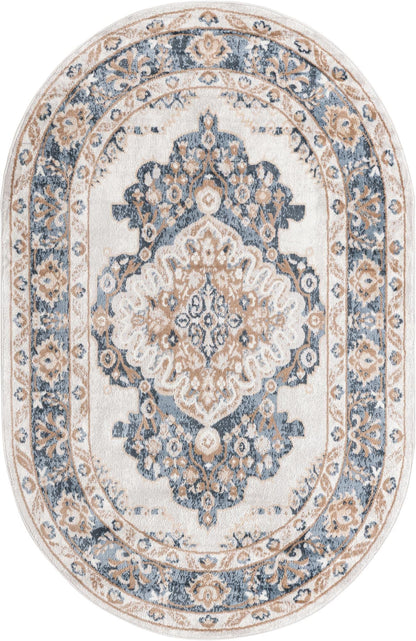 Unique Loom Oxford Collection Area Rug - Bodleian (4' x 6' Oval Cream/Blue)