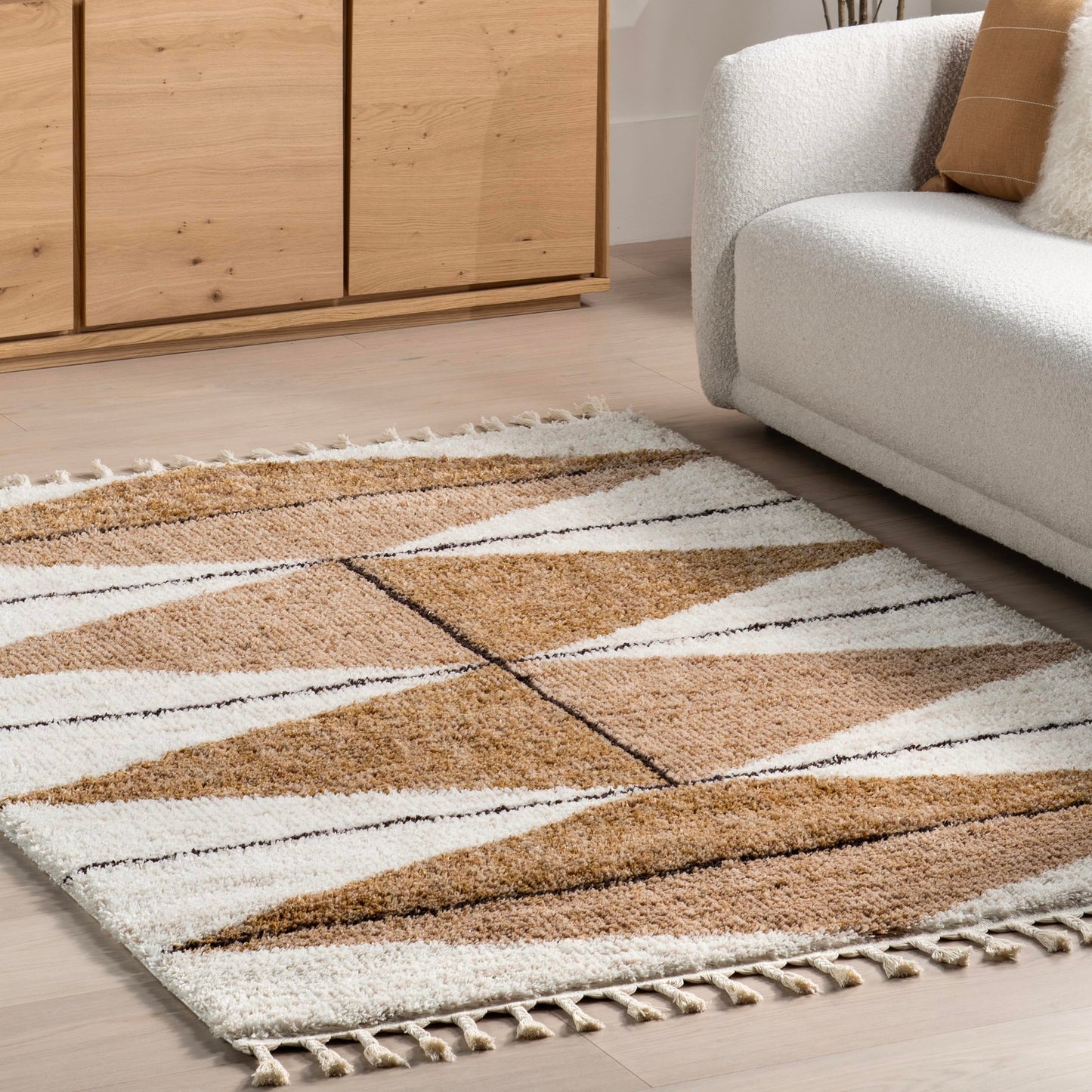 Nuloom Kali Light Brown, 4' x 6', Tribal Abstract, Shag, Soft and Plush, High Traffic, Stain Resistant, Easy Clean, Durable Area Rug for Bedroom, Living Room, Dining Space, Den, Foyer, Entryway