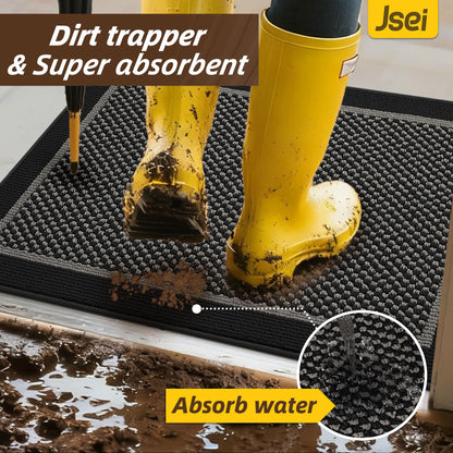 JSEI Dirt Trapper Door Mat 20"x32", Non-Slip Washable Doormats Entryway Rugs, Resist Dirt Absorbent Welcome Mat, Low Profile Floor Mats for Front Back Door and Entrance, Black