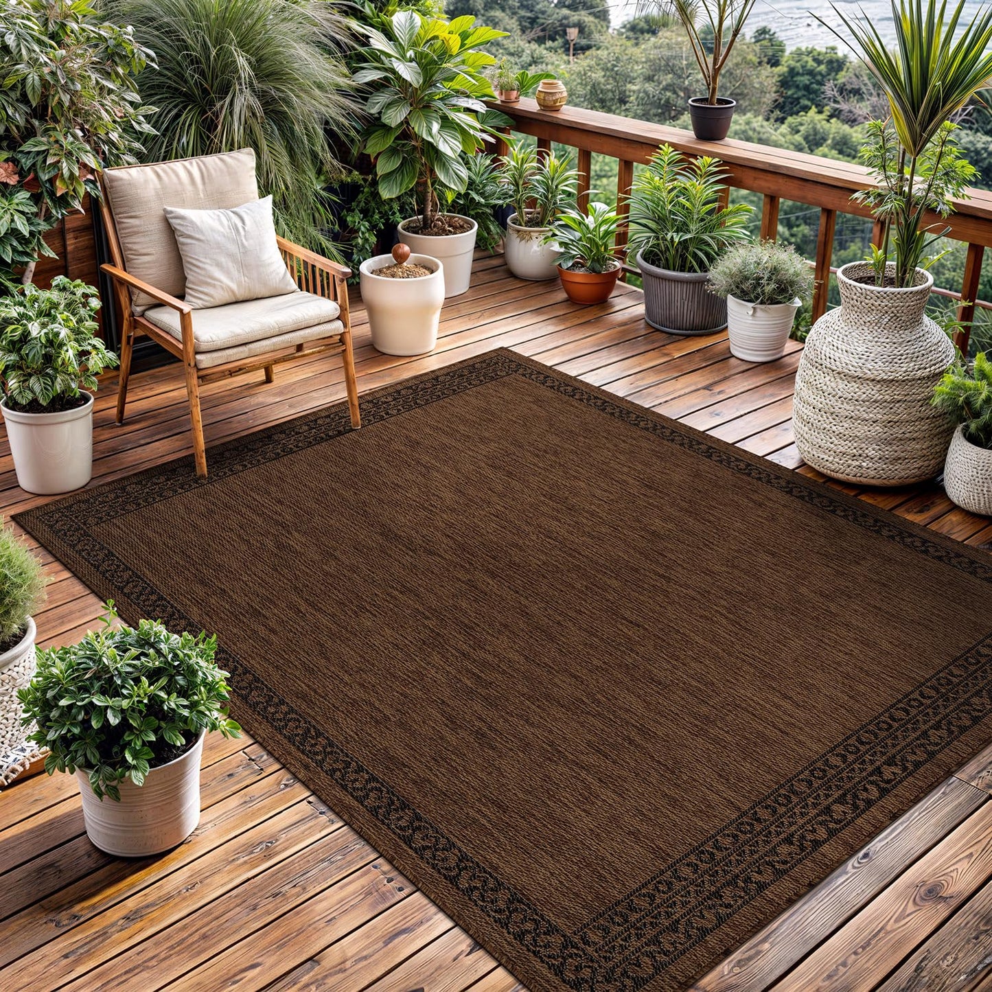 Washable Outdoor Rug 8x10 Modern Area Rugs Outdoor Carpets Bordered Pattern Non Shedding Waterproof Easy Clean Patio Deck Porch Living Room Bedroom Garden RV (8 X 10 Gold)