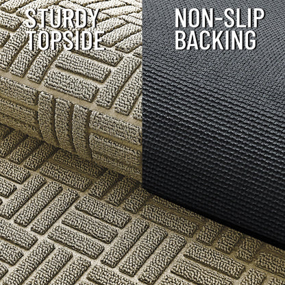 OLANLY Front Door Mat Outside Entrance 47x17, Absorbent, Heavy Duty Sturdy Natural Rubber Doormat Indoor Outdoor, Stain and Fade Resistant, Non-Slip Backing Low Profile Floor Mat for Entryway, Beige