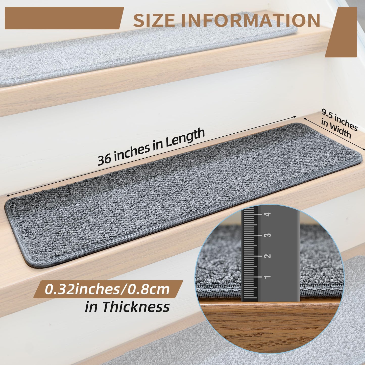 DONJOP 9.5x36 Inch Stair Treads for Wooden Steps Indoor(15-Pack) – Non Slip Adhesive Peel and Stick Carpet Stair Treads, Washable & Reusable Stair Runner Rugs for Kids Elders and Pets-Grey