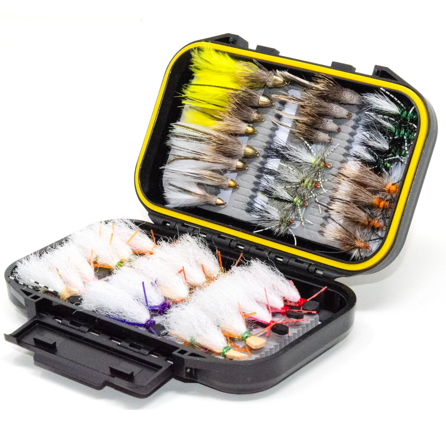 40 Premium Hand Tied Fly Fishing Flies Assortment | Marabou Muddler Minnow and Stimulator Rubber Legs, Chubby Chernobyl Ant | Dry, Wet, Nymphs, Streamers, Hopper, Terrestrials