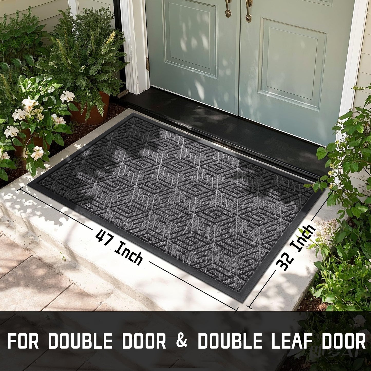 Yimobra Large Door Mat 47x32, All-Weather Waterproof Outdoor Mats for Front Door, Non Slip Rubber Doormat for Patio Proch Outside Entryway Indoor, Mix Grey