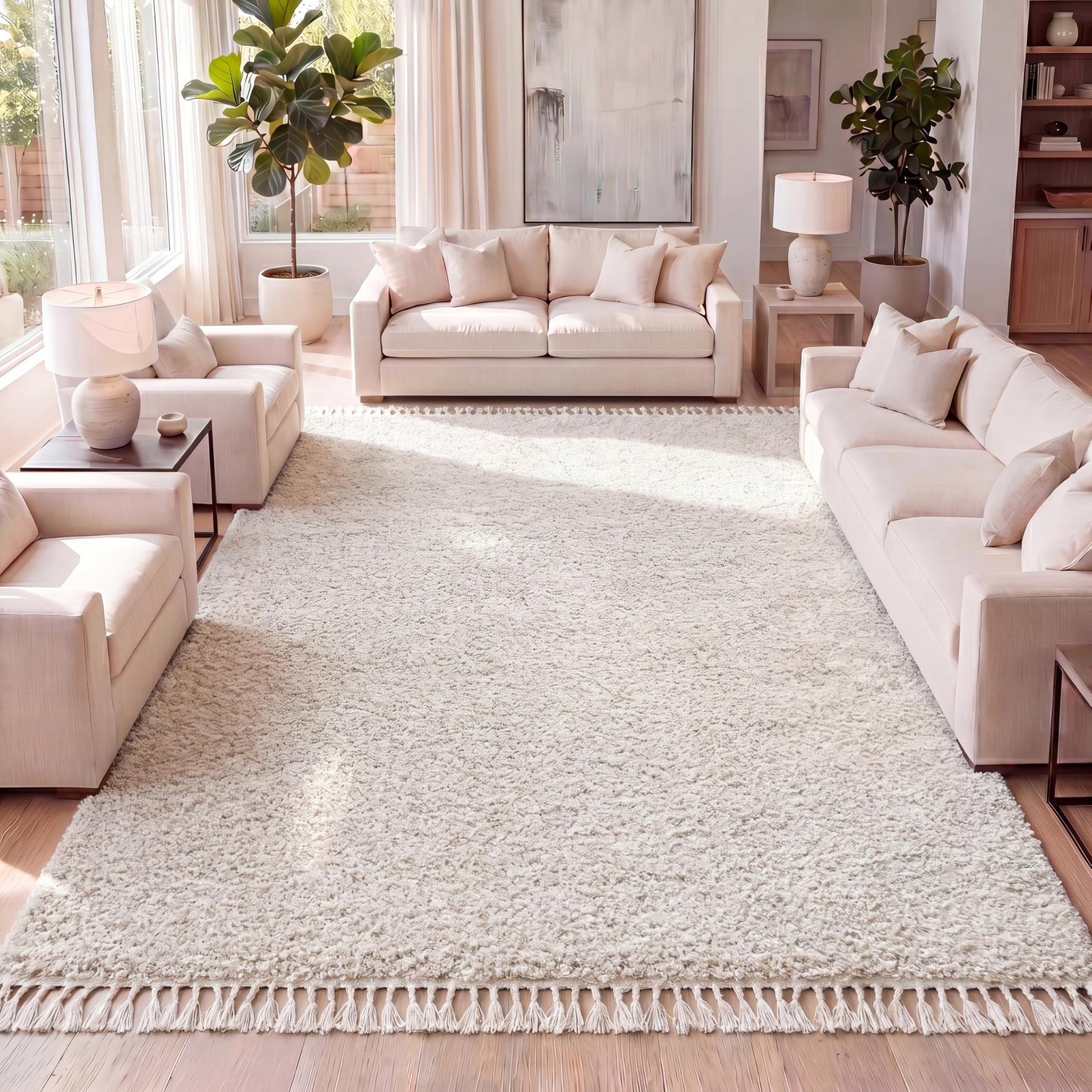JONATHAN Y Mercer Shag Plush Tassel Cream Indoor Area Rug, 8x10, Contemporary, Modern, Easy-Cleaning for Living Room, Bedroom, Kitchen, Pet Friendly, Non-Shedding (MCR100D-8)