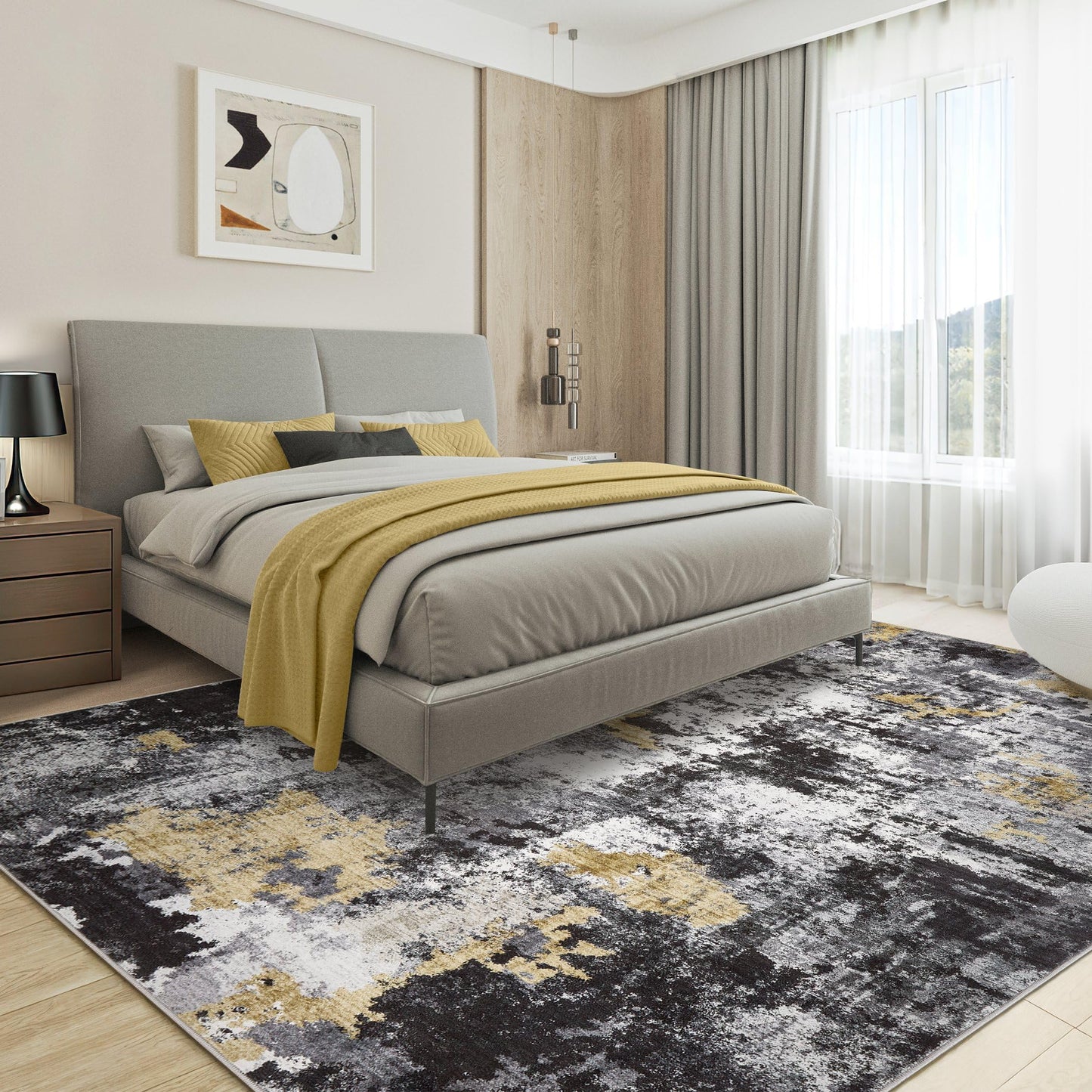 TARANCH Abstract 11x14 Area Rug: Machine Washable Non Slip Ultra Thin Low-Pile Carpet, Soft Stain Resistant for Living Dining Room Bedroom, Kid Pet Friendly, Robot Vacuum Compatible - Black Gold